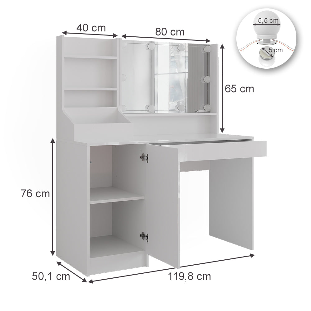 Vicco Tavolo da toeletta Bianco/bianco lucido 119.8 cm 4 parti