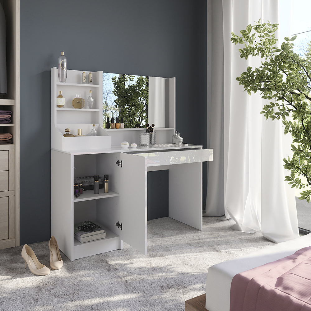 Vicco Tavolo da toeletta Bianco/bianco lucido 119.8 cm 3 parti