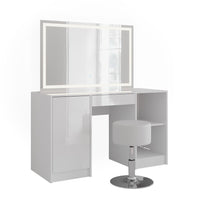 Vicco Tavolo da toeletta Bianco/bianco lucido 128.2 cm con specchio LED e sgabello