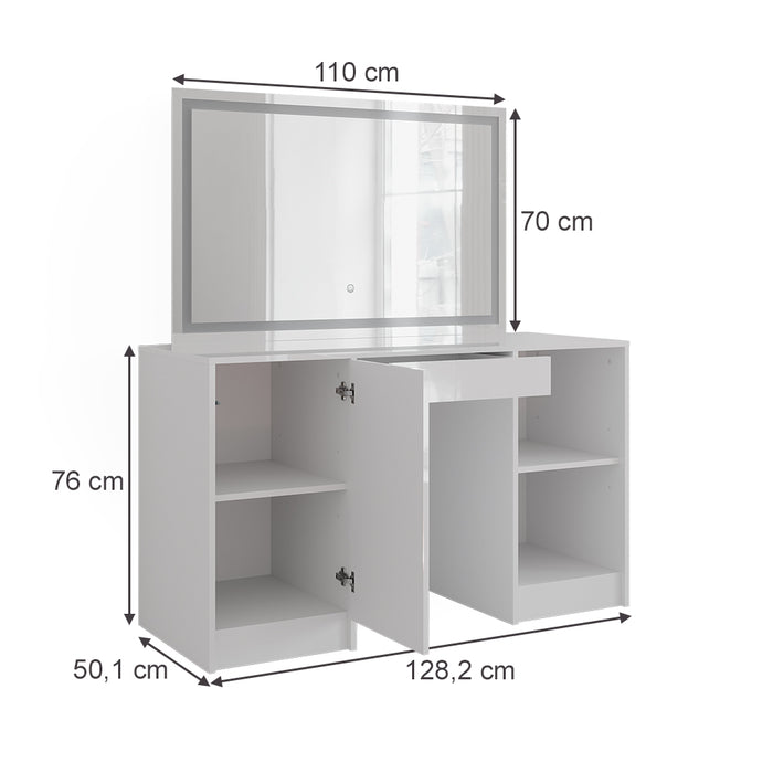 Vicco Tavolo da toeletta Bianco/bianco lucido 128.2 cm con specchio LED