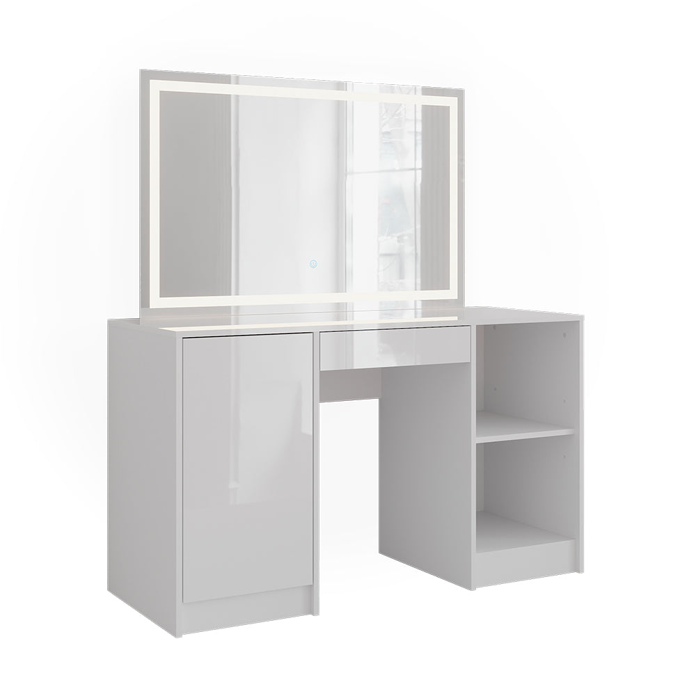 Vicco Tavolo da toeletta Bianco/bianco lucido 128.2 cm con specchio LED