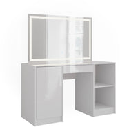 Vicco Tavolo da toeletta Bianco/bianco lucido 128.2 cm con specchio LED