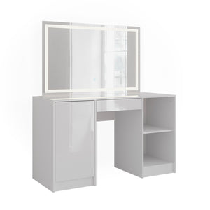 Vicco Tavolo da toeletta Bianco/bianco lucido 128.2 cm con specchio LED