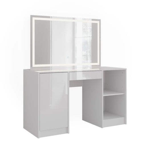 Vicco Tavolo da toeletta Bianco/bianco lucido 128.2 cm con specchio LED