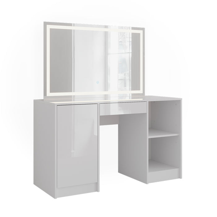 Vicco Tavolo da toeletta Bianco/bianco lucido 128.2 cm con specchio LED