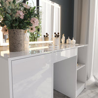 Vicco Tavolo da toeletta Bianco/bianco lucido 128.2 cm con specchio LED