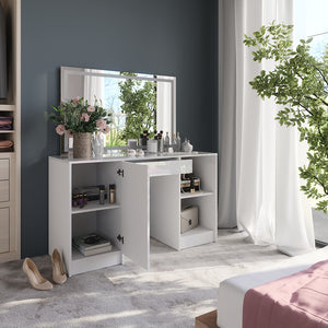 Vicco Tavolo da toeletta Bianco/bianco lucido 128.2 cm con specchio LED