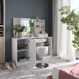Vicco Tavolo da toeletta Bianco/bianco lucido 128.2 cm con specchio LED e sgabello
