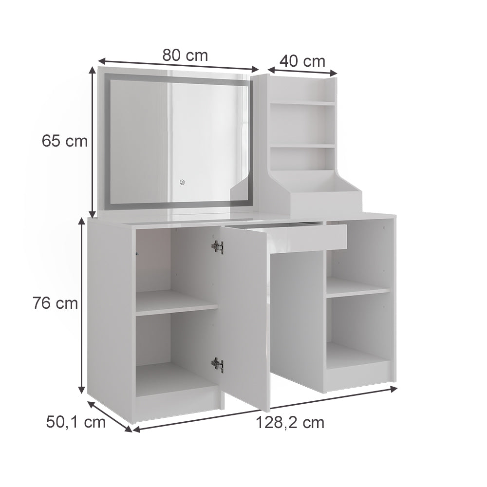 Vicco Tavolo da toeletta Bianco/bianco lucido 128.2 cm con specchio LED