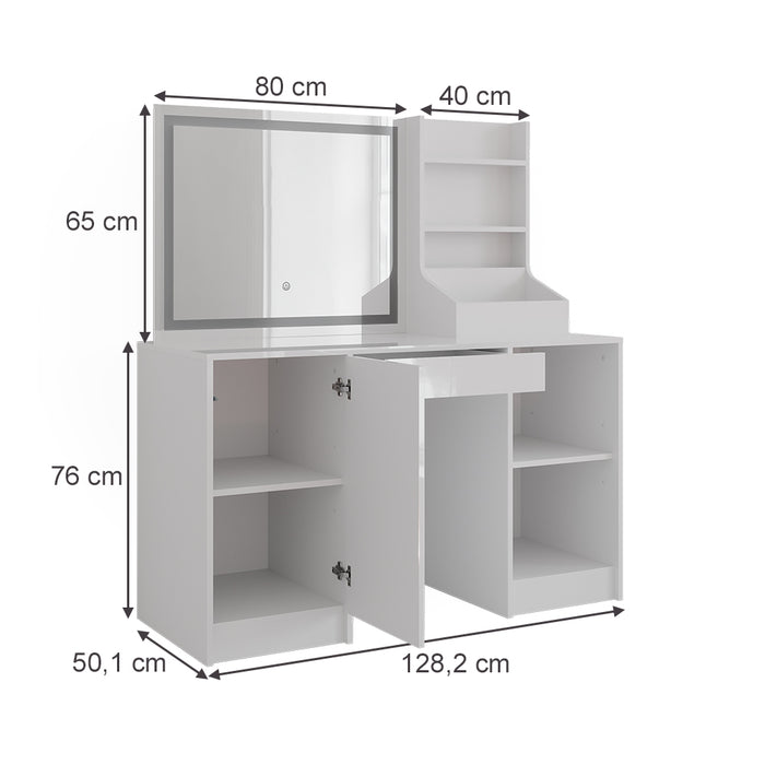 Vicco Tavolo da toeletta Bianco/bianco lucido 128.2 cm con specchio LED