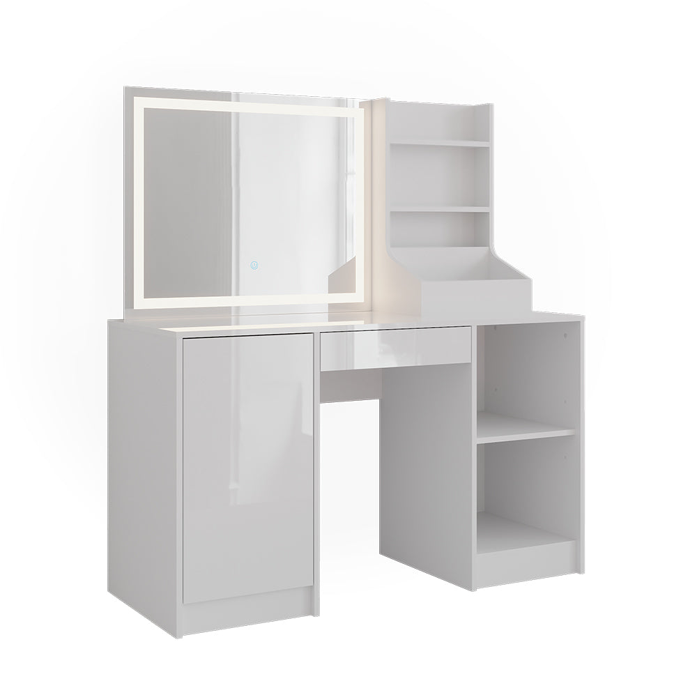 Vicco Tavolo da toeletta Bianco/bianco lucido 128.2 cm con specchio LED