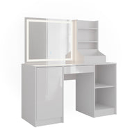 Vicco Tavolo da toeletta Bianco/bianco lucido 128.2 cm con specchio LED