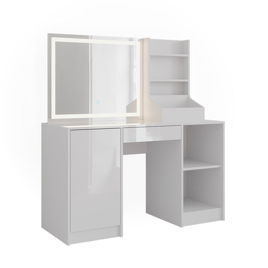 Vicco Tavolo da toeletta Bianco/bianco lucido 128.2 cm con specchio LED