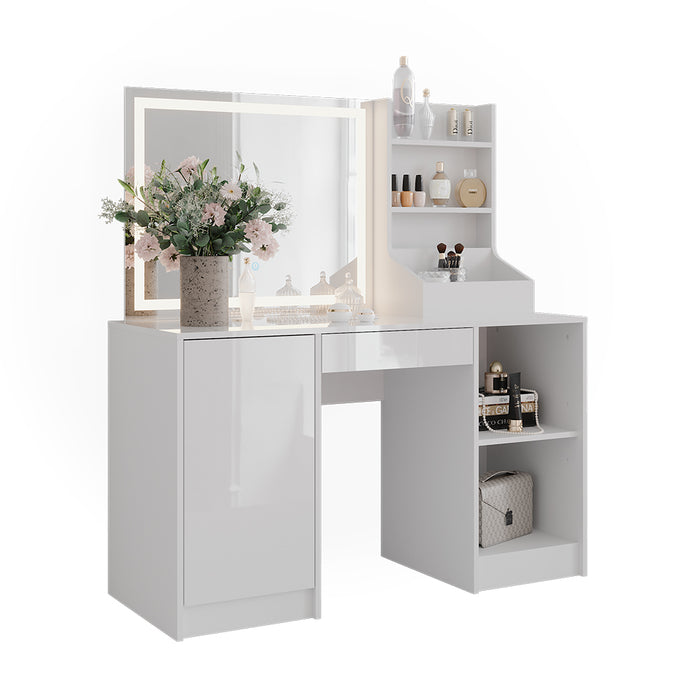 Vicco Tavolo da toeletta Bianco/bianco lucido 128.2 cm con specchio LED