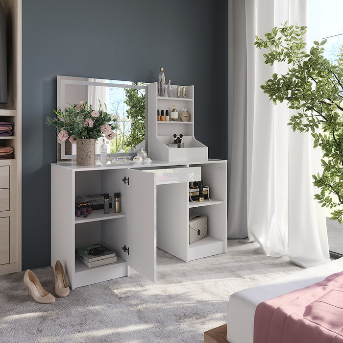 Vicco Tavolo da toeletta Bianco/bianco lucido 128.2 cm con specchio LED