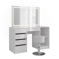 Vicco Tavolo da toeletta Bianco/bianco lucido 128.2 cm con specchio LED e sgabello