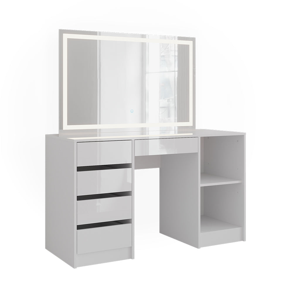 Vicco Tavolo da toeletta Bianco/bianco lucido 128.2 cm con specchio LED