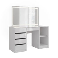 Vicco Tavolo da toeletta Bianco/bianco lucido 128.2 cm con specchio LED