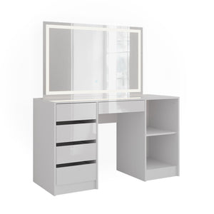 Vicco Tavolo da toeletta Bianco/bianco lucido 128.2 cm con specchio LED