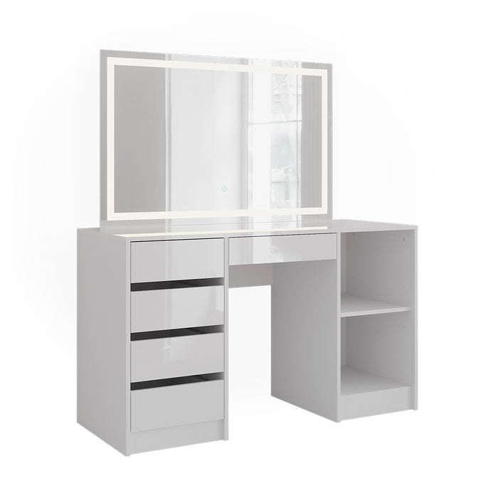 Vicco Tavolo da toeletta Bianco/bianco lucido 128.2 cm con specchio LED