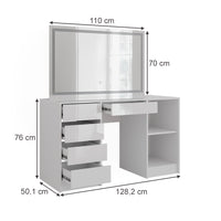 Vicco Tavolo da toeletta Bianco/bianco lucido 128.2 cm con specchio LED