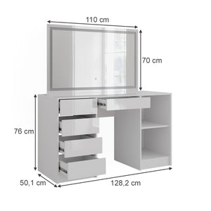 Vicco Tavolo da toeletta Bianco/bianco lucido 128.2 cm con specchio LED