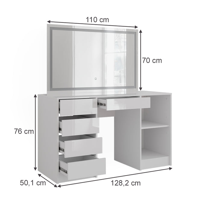 Vicco Tavolo da toeletta Bianco/bianco lucido 128.2 cm con specchio LED
