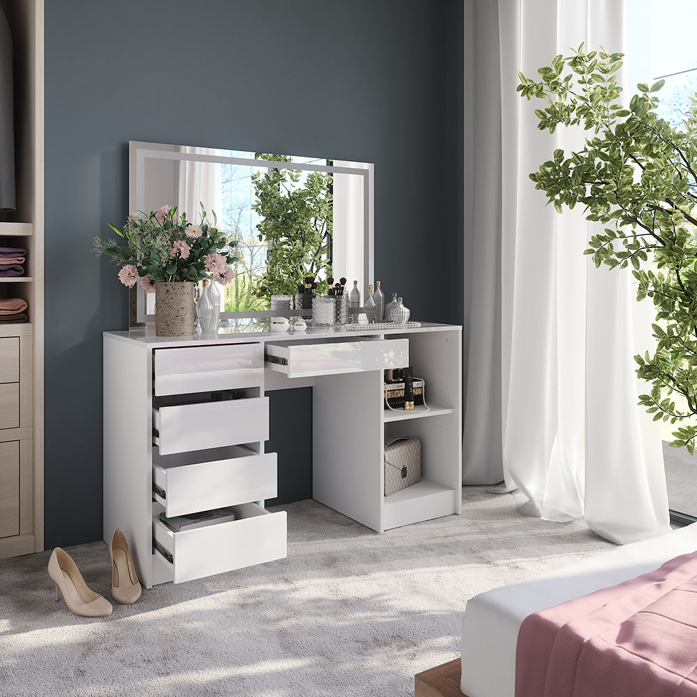 Vicco Tavolo da toeletta Bianco/bianco lucido 128.2 cm con specchio LED