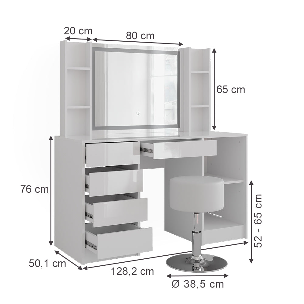 Vicco Tavolo da toeletta Bianco/bianco lucido 128.2 cm 5 parti