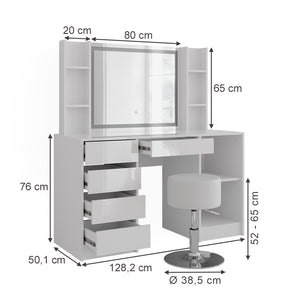 Vicco Tavolo da toeletta Bianco/bianco lucido 128.2 cm 5 parti