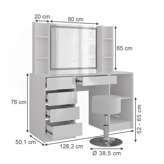 Vicco Tavolo da toeletta Bianco/bianco lucido 128.2 cm 5 parti