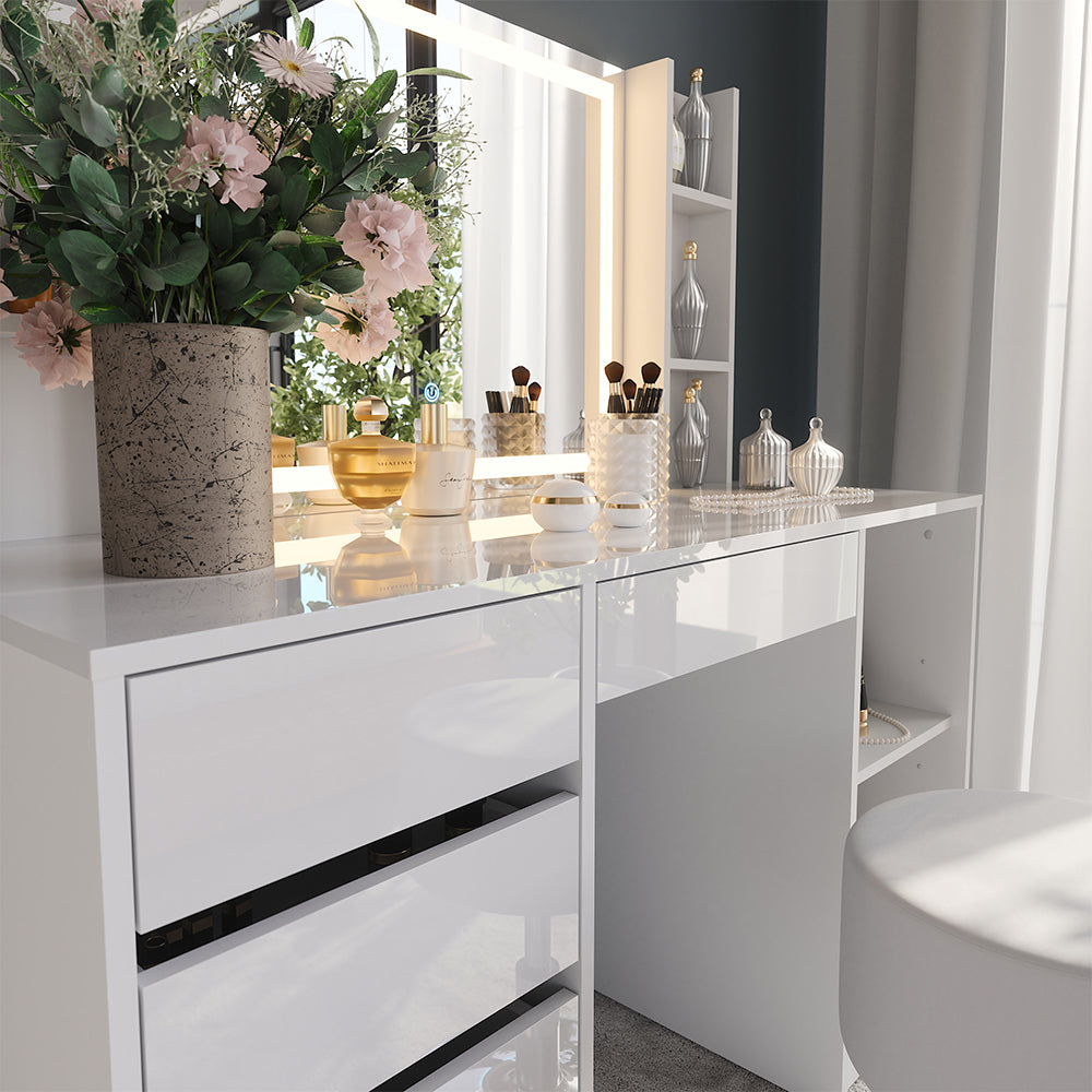 Vicco Tavolo da toeletta Bianco/bianco lucido 128.2 cm 5 parti