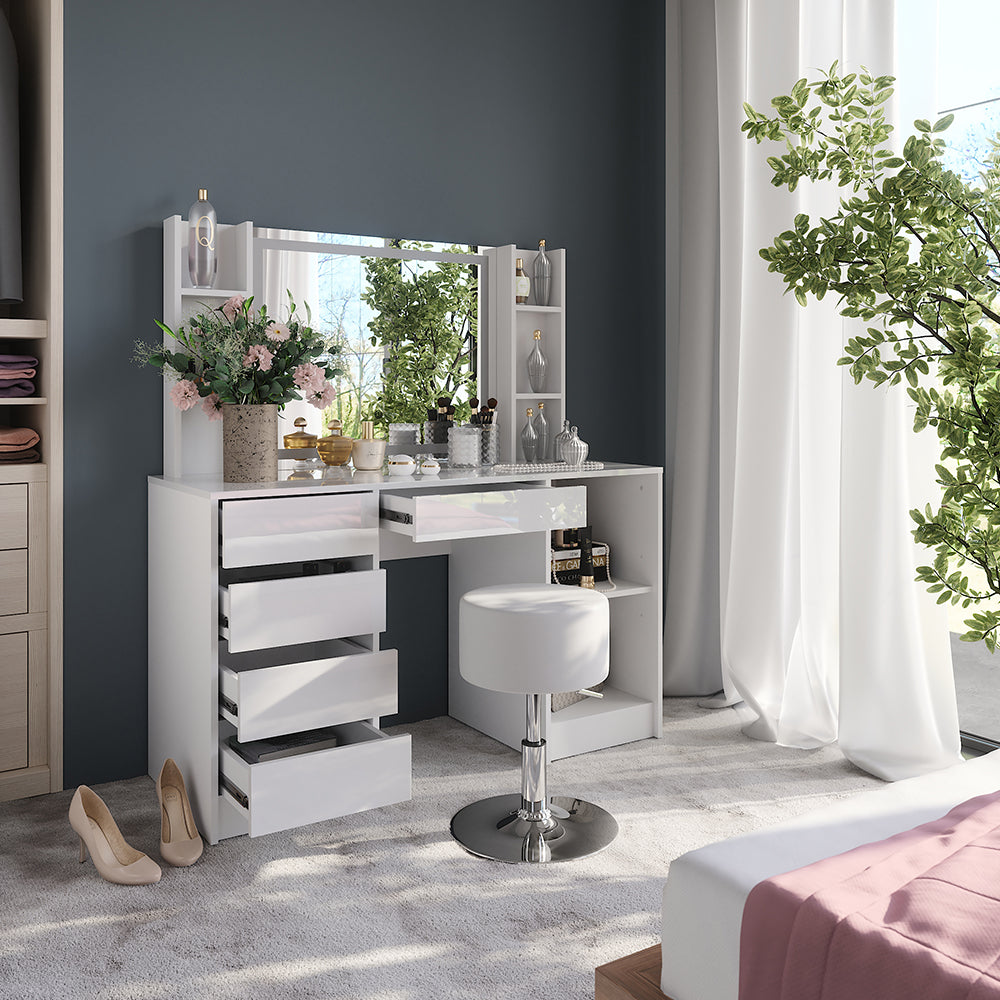 Vicco Tavolo da toeletta Bianco/bianco lucido 128.2 cm 5 parti