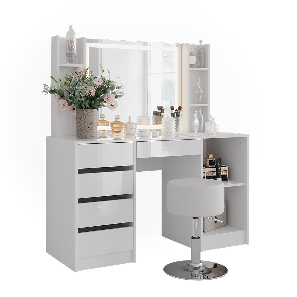 Vicco Tavolo da toeletta Bianco/bianco lucido 128.2 cm 5 parti