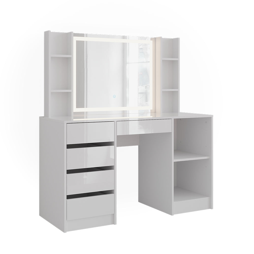 Vicco Tavolo da toeletta Bianco/bianco lucido 128.2 cm con specchio LED