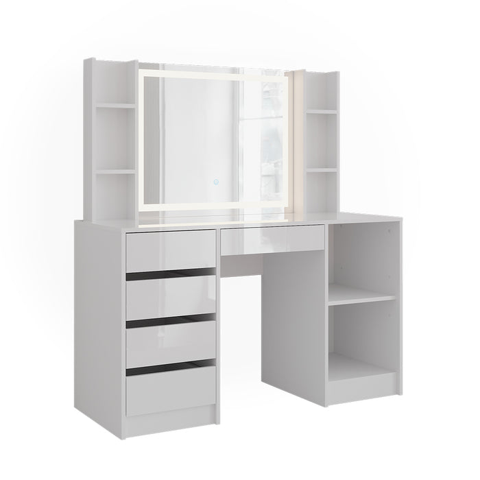 Vicco Tavolo da toeletta Bianco/bianco lucido 128.2 cm con specchio LED