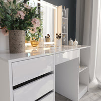 Vicco Tavolo da toeletta Bianco/bianco lucido 128.2 cm con specchio LED