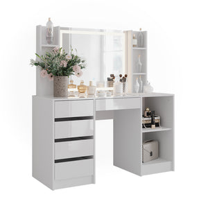 Vicco Tavolo da toeletta Bianco/bianco lucido 128.2 cm con specchio LED