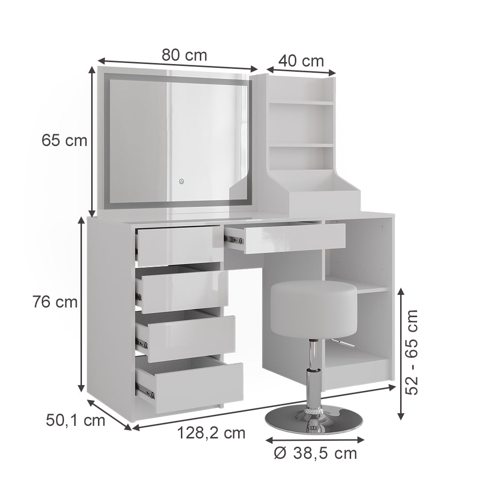 Vicco Tavolo da toeletta Bianco/bianco lucido 128.2 cm 4 parti