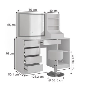 Vicco Tavolo da toeletta Bianco/bianco lucido 128.2 cm 4 parti