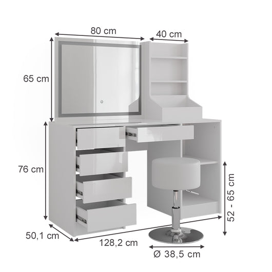 Vicco Tavolo da toeletta Bianco/bianco lucido 128.2 cm 4 parti