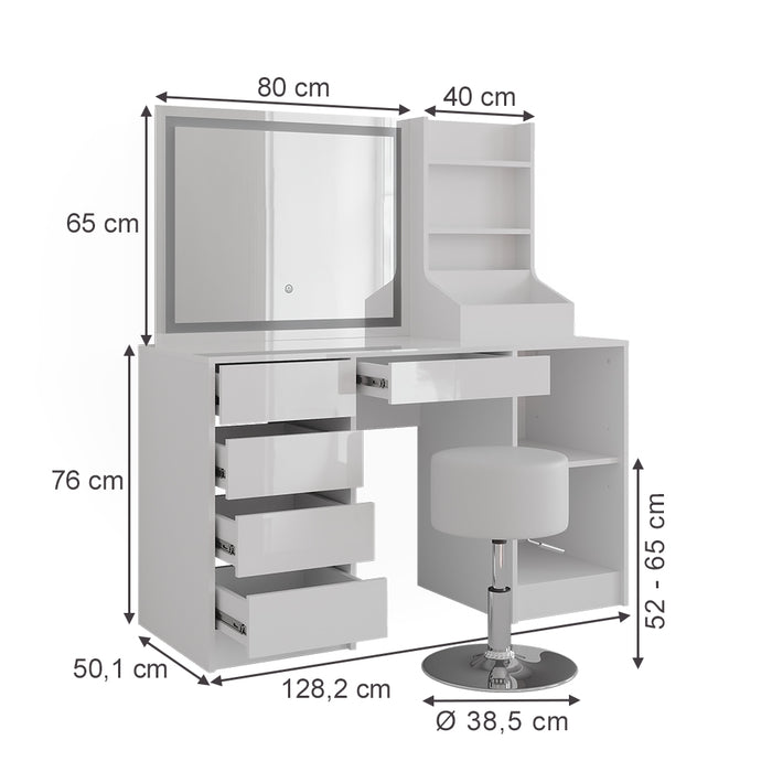 Vicco Tavolo da toeletta Bianco/bianco lucido 128.2 cm 4 parti