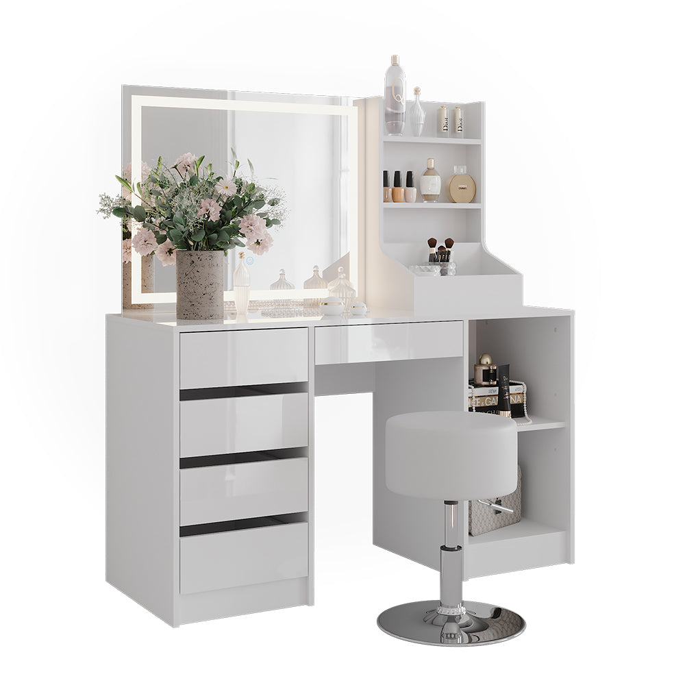 Vicco Tavolo da toeletta Bianco/bianco lucido 128.2 cm 4 parti