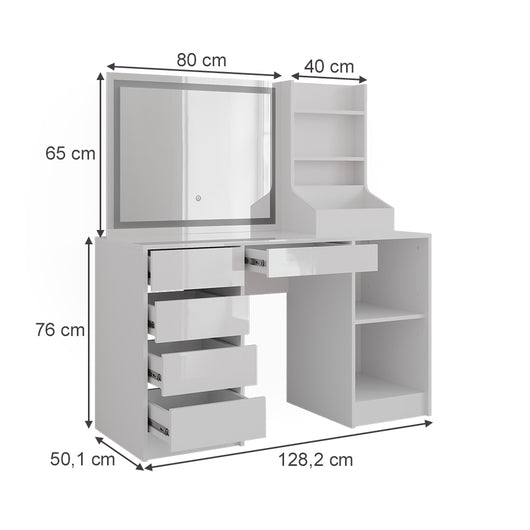 Vicco Tavolo da toeletta Bianco/bianco lucido 128.2 cm 3 parti
