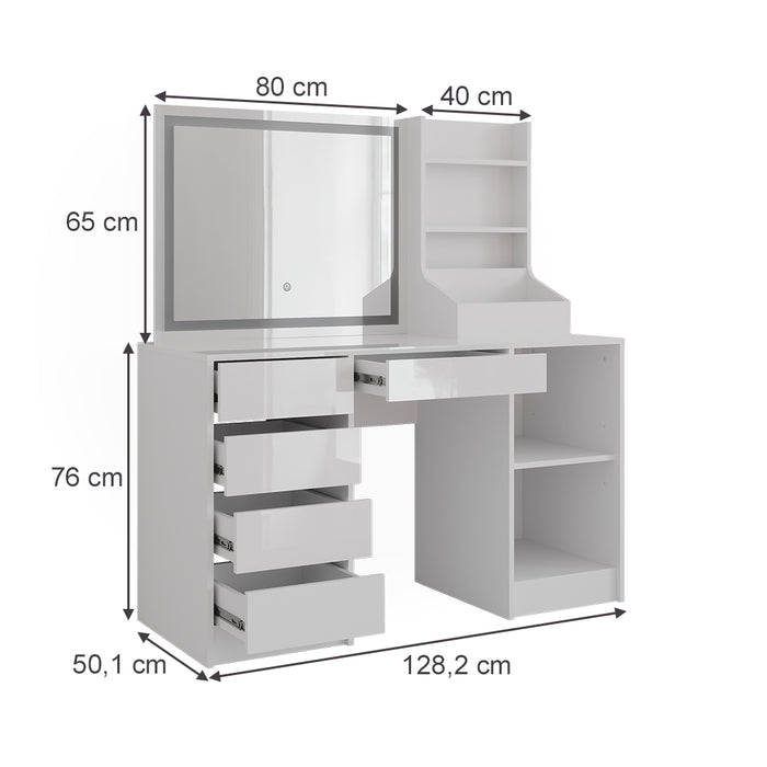 Vicco Tavolo da toeletta Bianco/bianco lucido 128.2 cm 3 parti