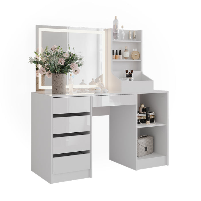 Vicco Tavolo da toeletta Bianco/bianco lucido 128.2 cm 3 parti