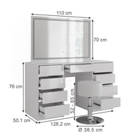Vicco Tavolo da toeletta Bianco/bianco lucido 128.2 cm con specchio LED e sgabello