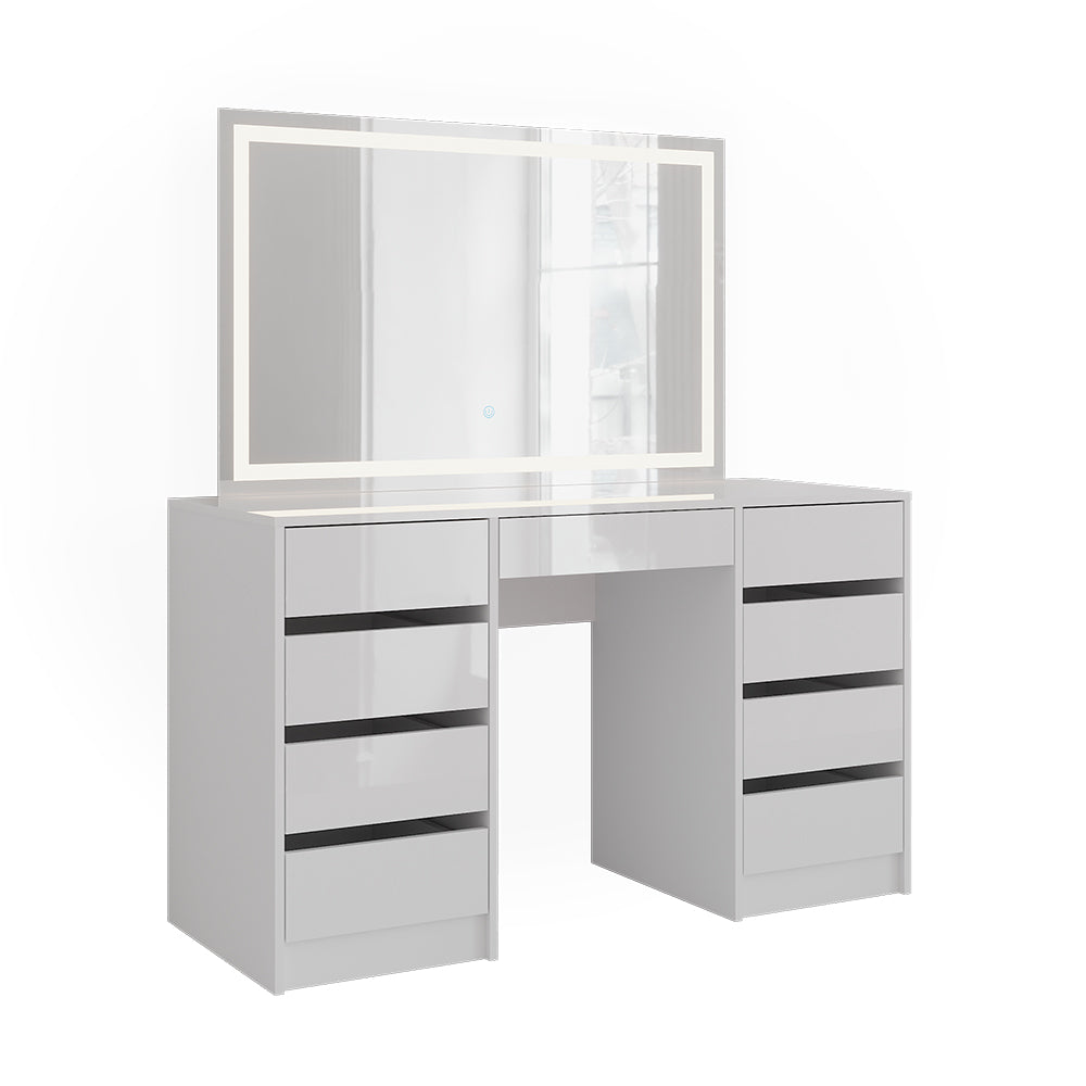 Vicco Tavolo da toeletta Bianco/bianco lucido 128.2 cm con specchio LED