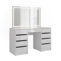 Vicco Tavolo da toeletta Bianco/bianco lucido 128.2 cm con specchio LED