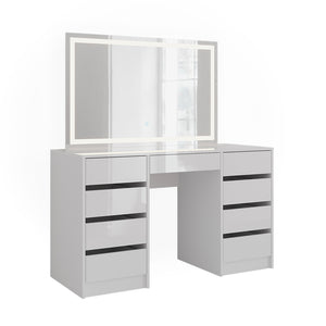 Vicco Tavolo da toeletta Bianco/bianco lucido 128.2 cm con specchio LED